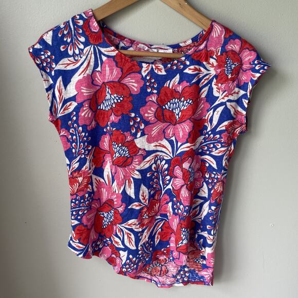 Sigrid Olsen 100% Linen‎ Shirt Womens Size Small Floral Short Sleeve Top - Picture 1 of 7